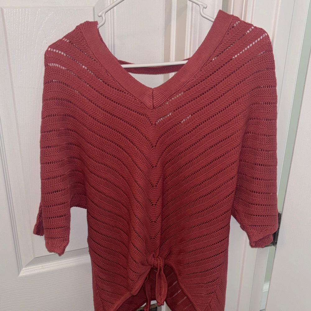 Maurices Rose V-Neck Tie-Front Knit Sweater